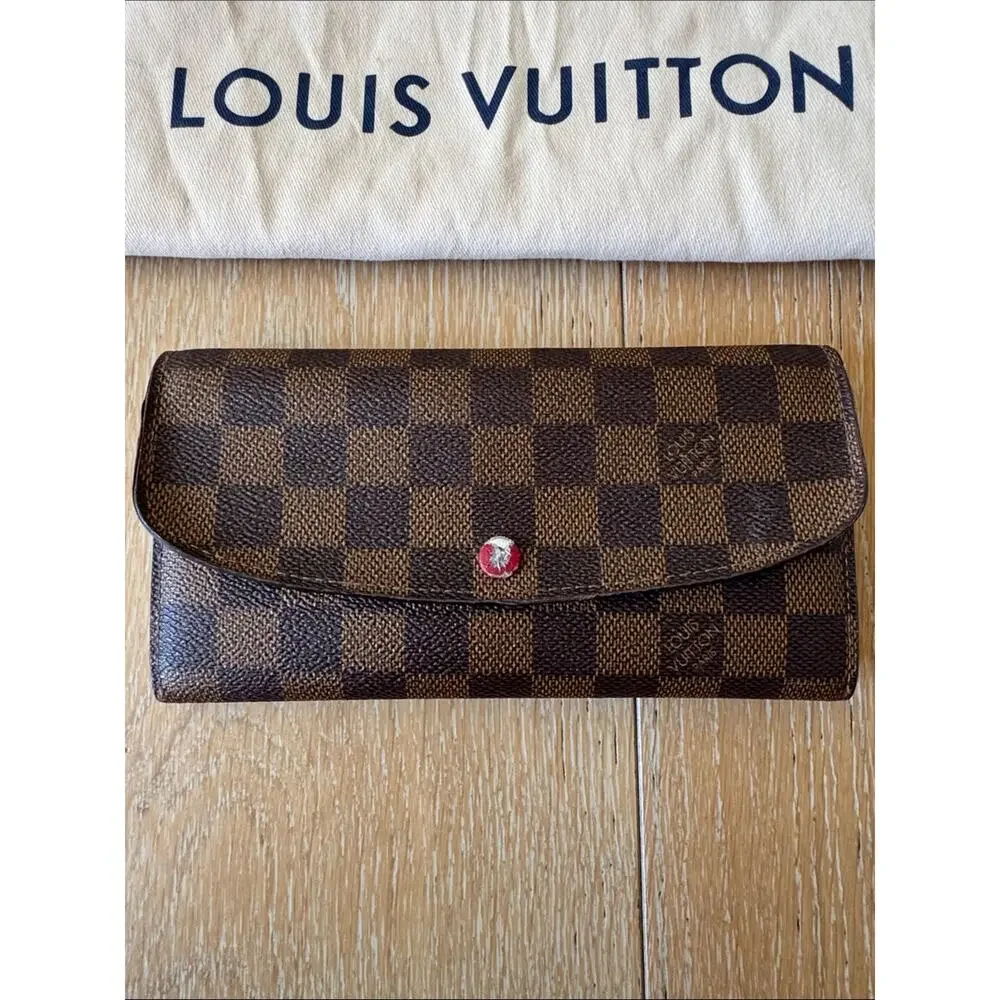 Louis Vuitton Damier Ebene Emilie Wallet Red Interior Long Wallet Dust Bag